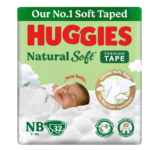 Huggies Natural Soft Premium Tape Diapers Newborn Size NB (Up to 5 kg) - 32 Pieces