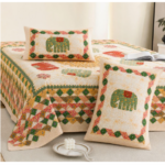 Jaipur Weaves Royal Elephants Green King Size Cotton Bedsheet with 2 Pillow Covers